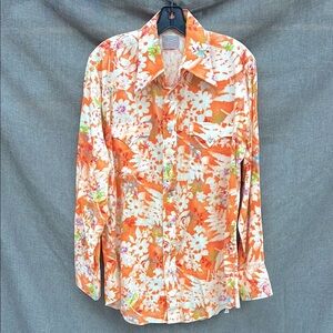 Vintage 70’s Floral Orange Men's dress Shirt L